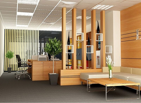 Vách gỗ trang trí sảnh văn phòng